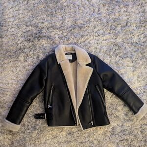 Zara Black and Cream Shearling Jacket
